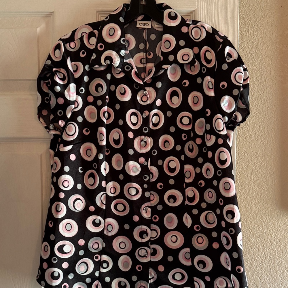 Cato Black and Pink Patterned Button Down Shirt